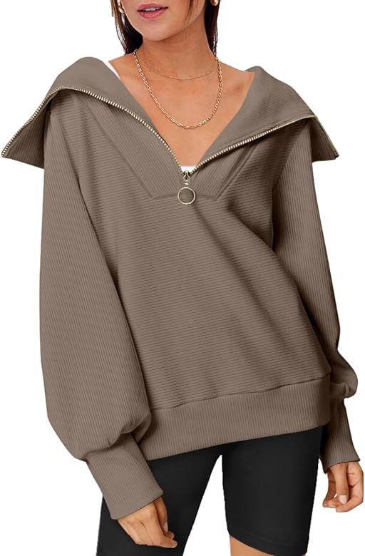 EFAN Womens Oversized Half Zip Pullover Sweatshirts Hoodie Quarter Zip Tops for Teen Girls Fall T... | Amazon (US)