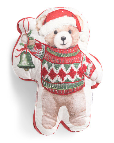 15X19 Teddy In Christmas Sweater Shaped Pillow, Cotton/Polyester | TJ Maxx
