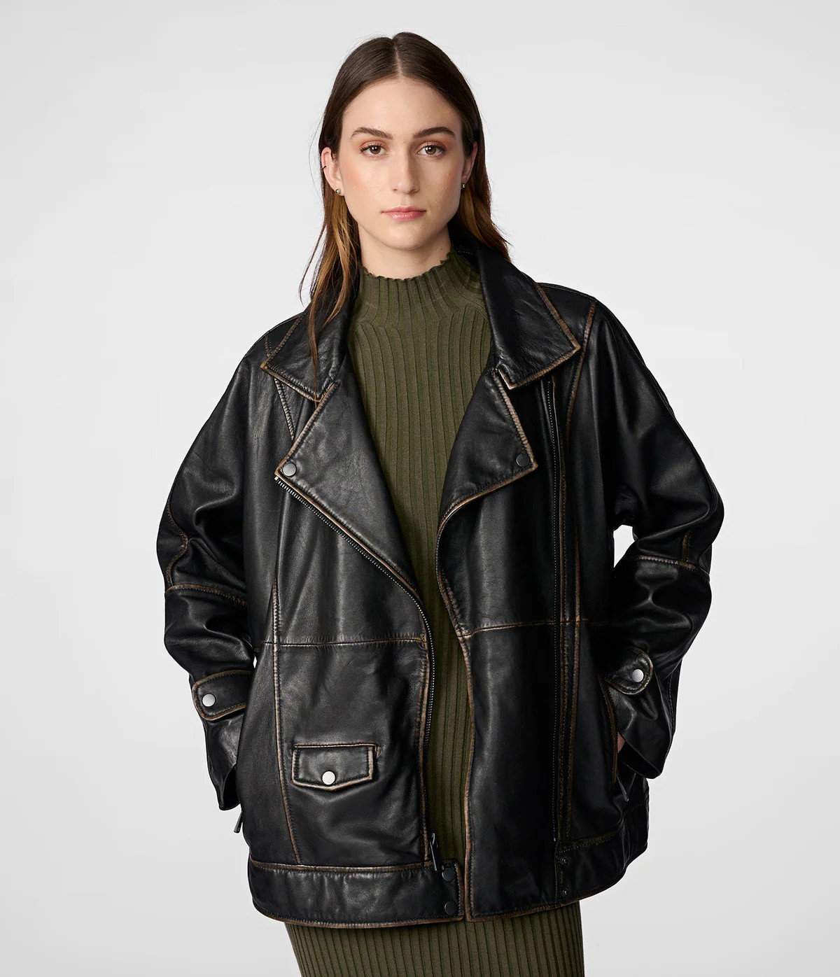 Brielle Oversized Leather Moto Jacket | Wilsons Leather