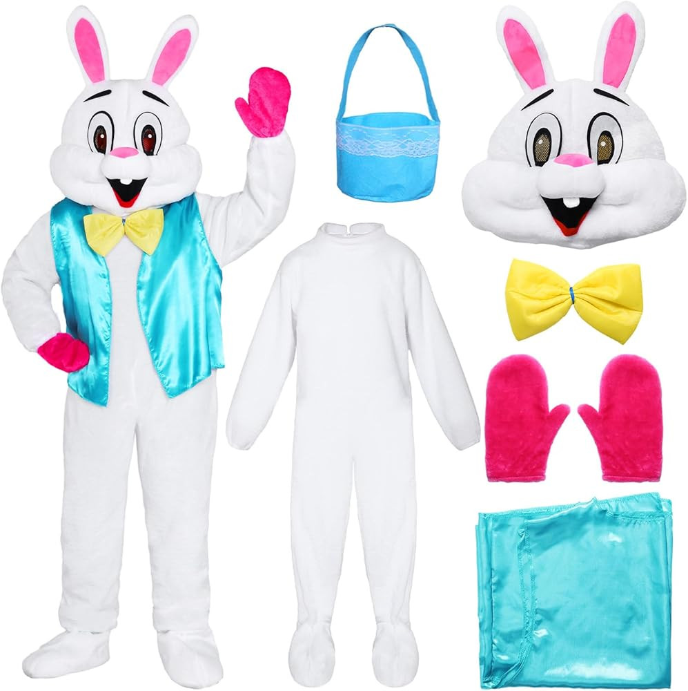 Easter Bunny Costume Adult,6 Pcs Easter Rabbit Bunny Suit Mascot Fancy Dress | Amazon (US)