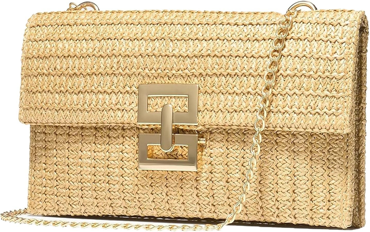 Women Straw Chain Clutch Purse with Fixed Adjustable Chain for Summer Beach Evening Vacation Part... | Amazon (US)