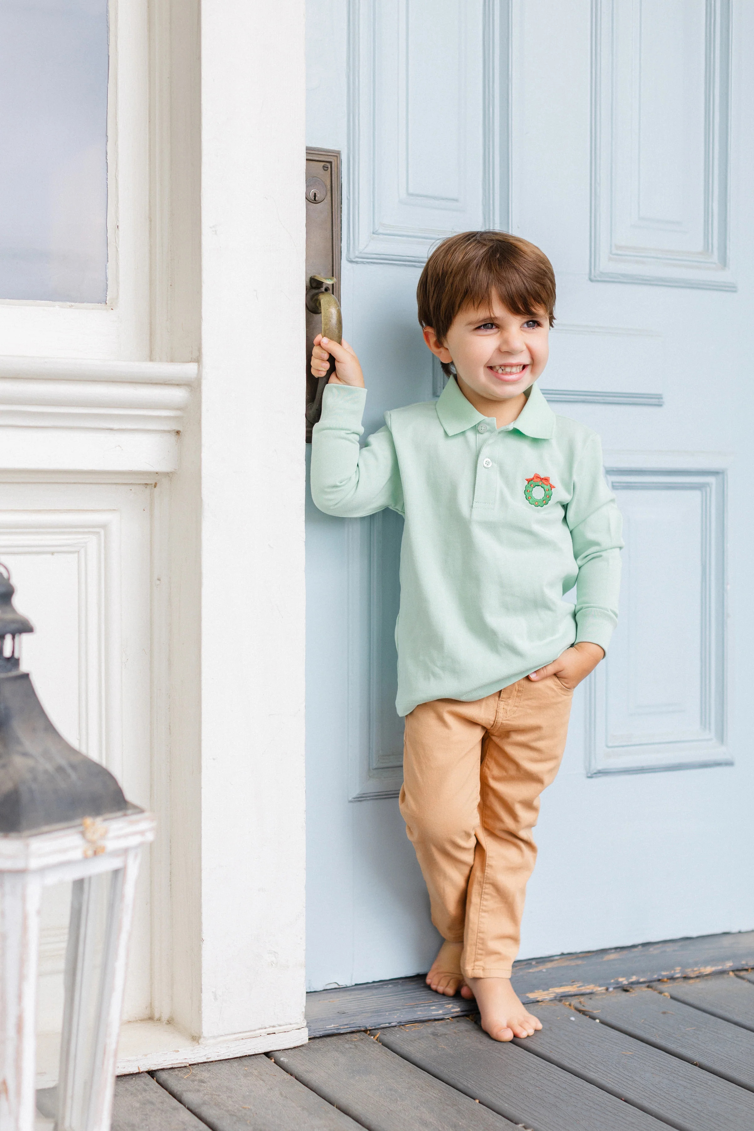 Wreath Long Sleeve Boys' Polo | Poppy Kids Co