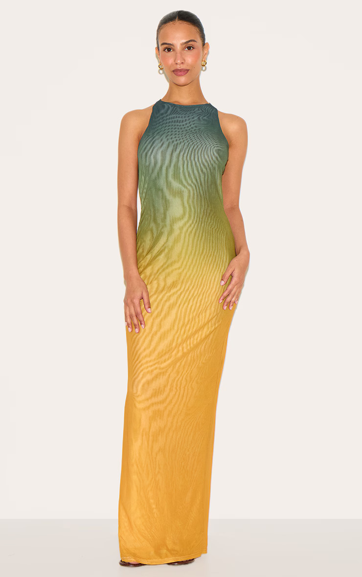 Petite Multi Ombre Lined Mesh Trim Detail Maxi Dress | PrettyLittleThing US