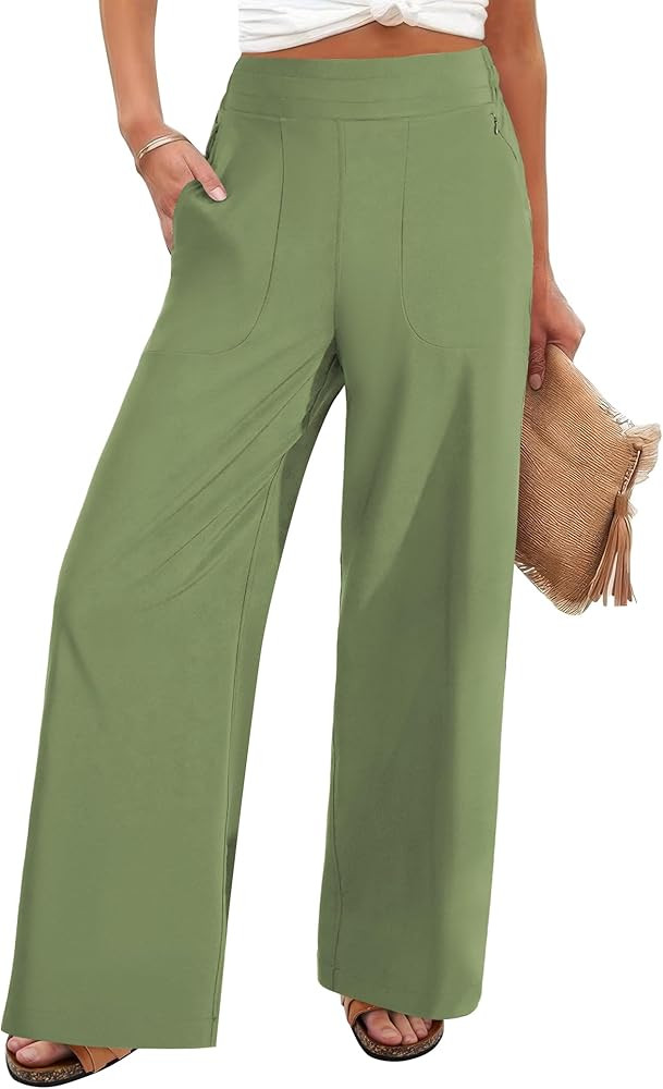 FireSwan Women's Wide Leg Work Pants High Elastic Waist Dress Palazzo Pants Trousers with Zipper ... | Amazon (US)