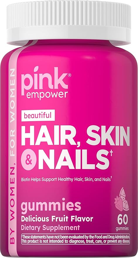 PINK Hair Skin Nails Gummies | Plus 2,500 mcg of Biotin | 60 Count | Non-GMO & Gluten Free Vitami... | Amazon (US)