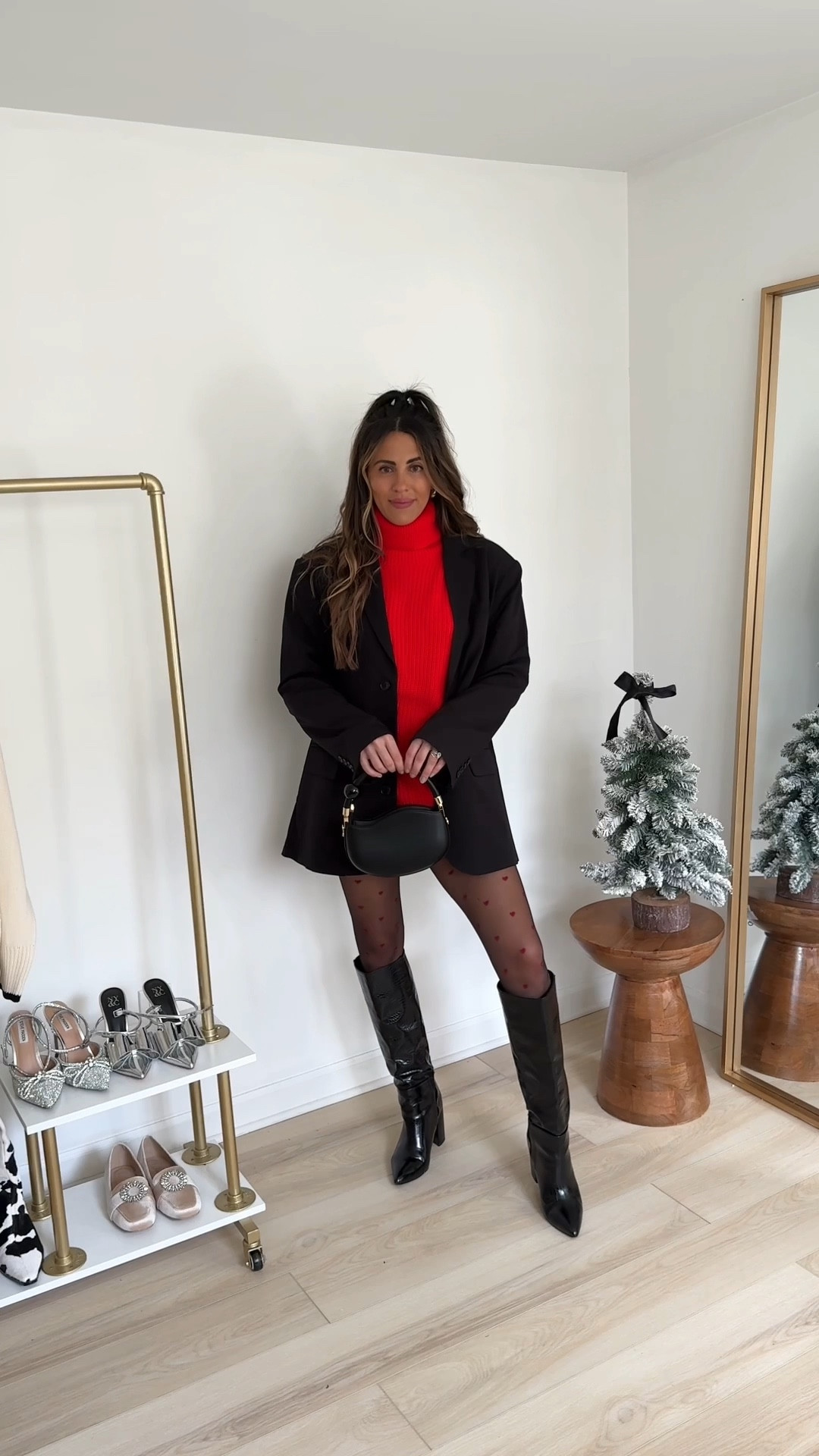 Chic Valentine's Day outfit that's also comfy — red sweater dress (medium- size up it runs small!) heart tights (I think exact red heart ones are sold out now so linked black heart ones), black oversized blazer (small) and black knee high boots (TTS, I always side up half size in boots)

Valentine's Day outfit | red dress | sweater dress | boots outfit | casual Valentine's Day | what to wear this winter | sweater dress outfit 

#LTKVideo #LTKstyletip #LTKfindsunder50