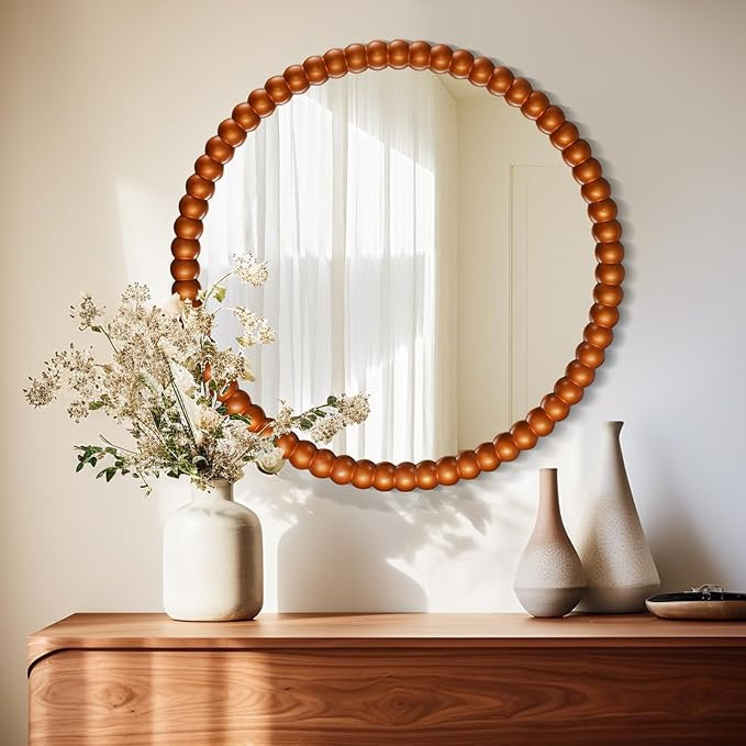 WallBeyond Round Mirrors for Wall Decor, 28 inch Wall Mirror Decorative with Beaded Framed for Ho... | Amazon (US)