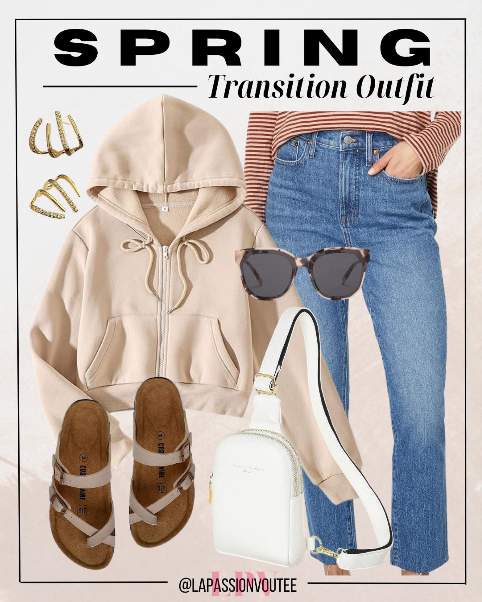 Elevate your casual spring look with a touch of edge: rock cropped hoodie with jeans for laid-back vibes. Complete the ensemble with a stylish sling bag, trendy sunglasses, comfy footbed sandals, and an earring cuff for added flair. Effortlessly cool and ready for any adventure. 

#LTKSeasonal #LTKstyletip #LTKMostLoved