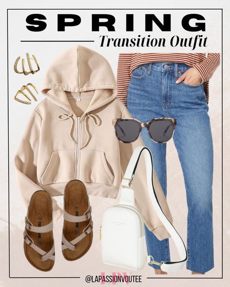Elevate your casual spring look with a touch of edge: rock cropped hoodie with jeans for laid-back vibes. Complete the ensemble with a stylish sling bag, trendy sunglasses, comfy footbed sandals, and an earring cuff for added flair. Effortlessly cool and ready for any adventure. 

#LTKSeasonal #LTKstyletip #LTKMostLoved