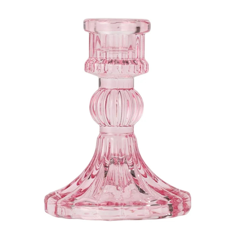 Mainstays Pink Pleated Glass Taper Candle Holder, Small | Walmart (US)