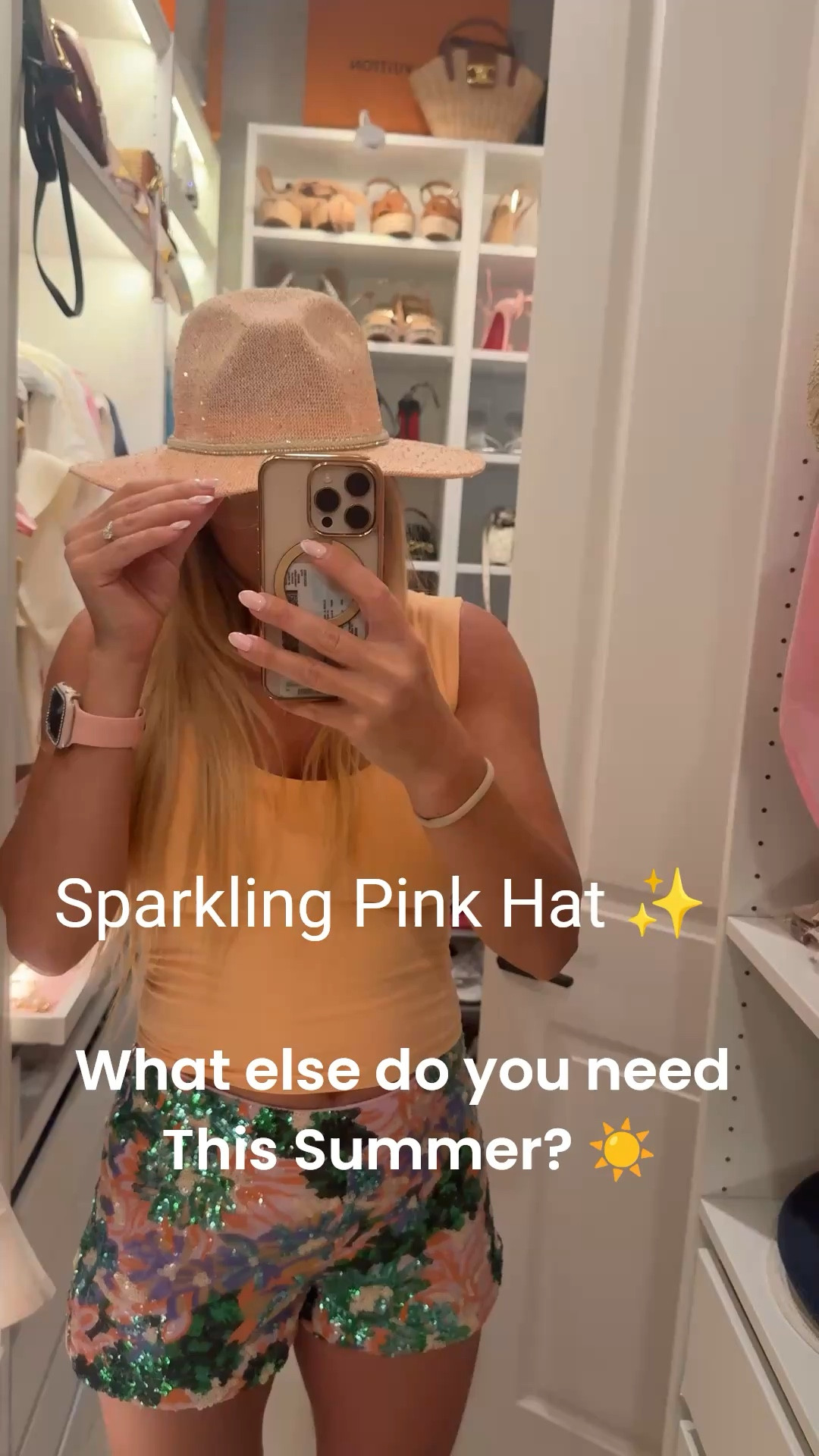 Light pink sparkling summer beach hat. Love the color, love the sparkles! 
The entire outift is from @VICI 

#LTKootd #LTKSaleAlert #LTKTravel