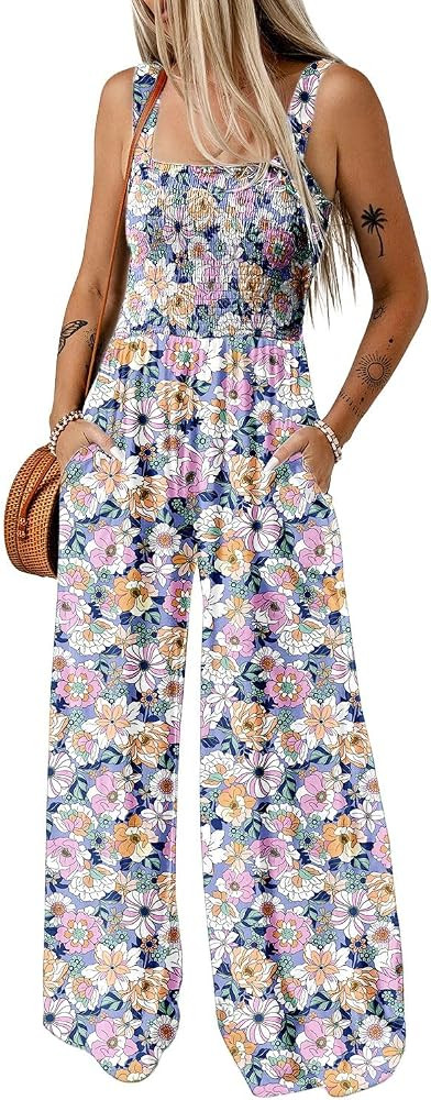 Happy Sailed Jumpsuits for Women Summer Casual Floral Print Sleeveless Jumpsuit High Waist Wide L... | Amazon (US)
