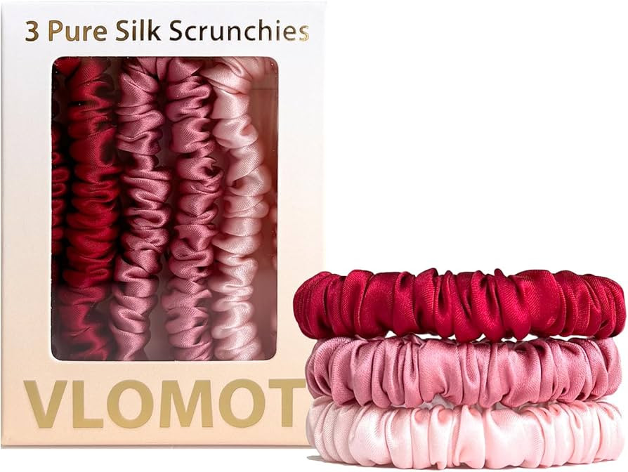 3 Pcs Set 100% Pure Mulberry Silk Hair Scrunchies Hair Ties with 3 Chic Colors Everyday Skinny Sc... | Amazon (US)