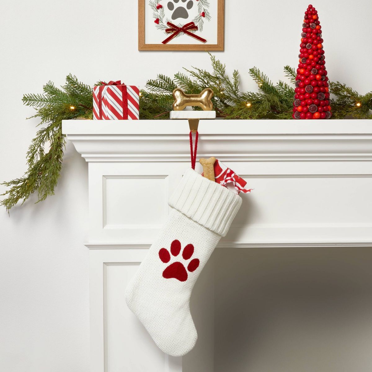 20" Knit Monogram Christmas Stocking White Paw Print - Wondershop™ | Target