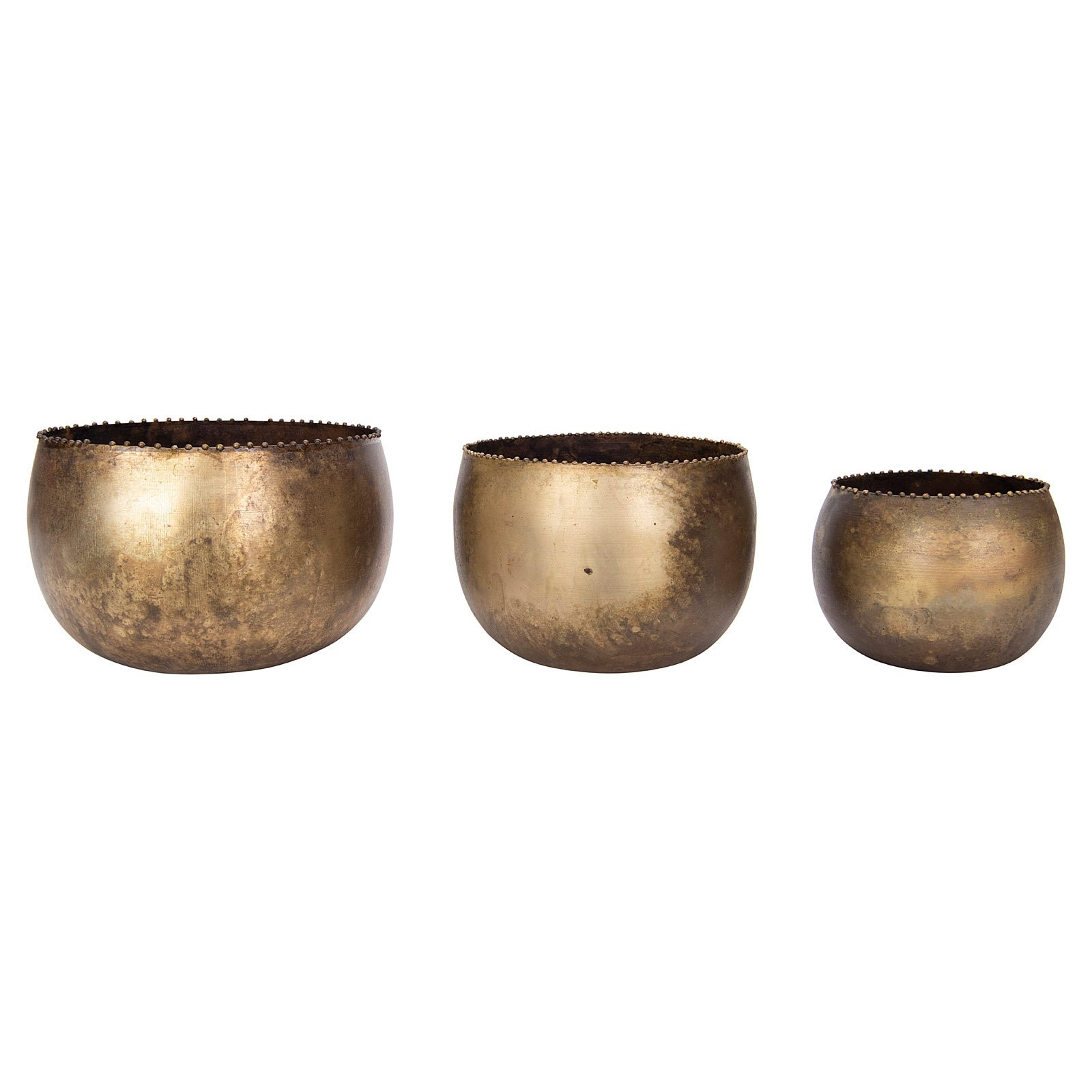 3R Studios Heavily Distressed Antique Brass Pots with Rim Beading - Set of 3 | Walmart (US)