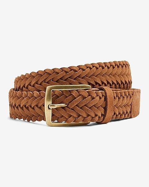 Cognac Suede Braided Prong Belt | Express