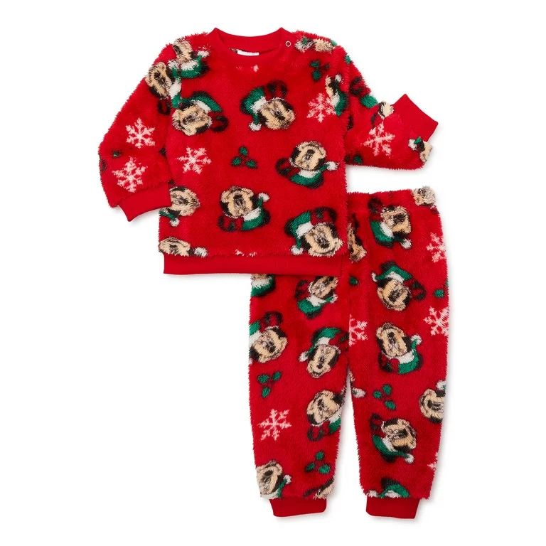 Minnie Mouse Baby and Toddler Christmas Faux Sherpa Top and Joggers Set, 2-Piece, Sizes 0/3M-5T | Walmart (US)