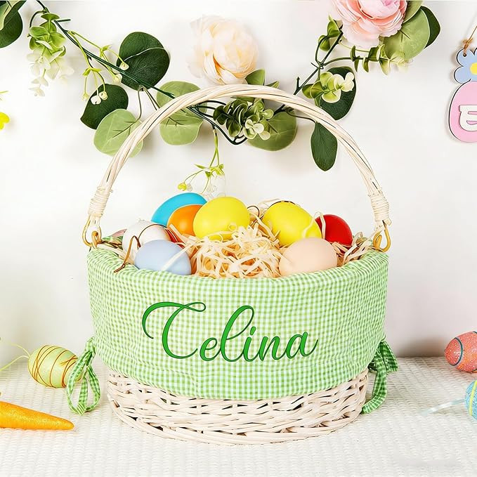 CFuniq® Personalized Seersucker Easter Basket Liner, Custom Embroidered Name, Soft Breathable Se... | Amazon (US)