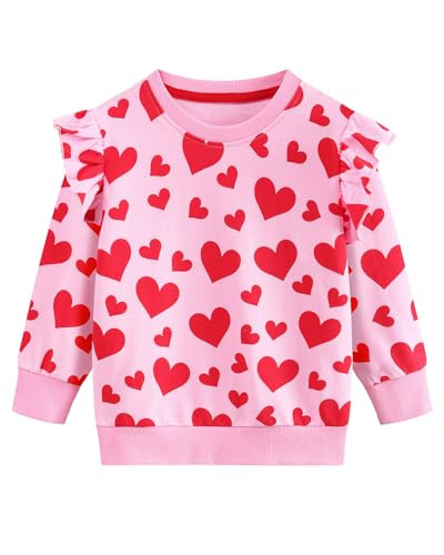DDSOL Toddler Girls Valentines Outfits Red Heart Sweatshirts Heart Sweater Kids Girl Cotton Crewneck Ruffle Long Sleeve Pink Clothes Winter Shirts Tops Red Heart 3T | Amazon (US)