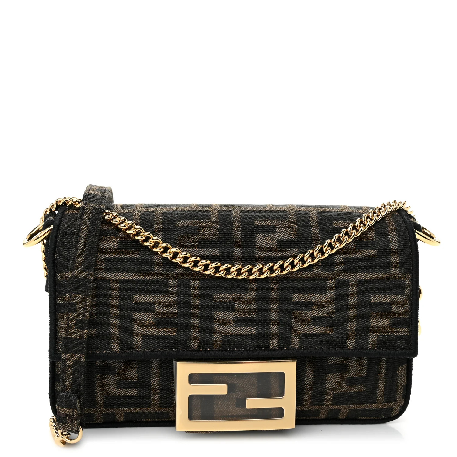 Fabric Jacquard FF 1974 Mini Baguette Tobacco Moro Black | FASHIONPHILE (US)