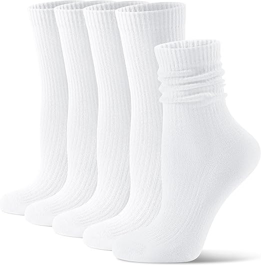 CS CELERSPORT Crew Socks for Women, 5 Pack Retro Cotton Casual Cushioned Slouchy Socks | Amazon (US)