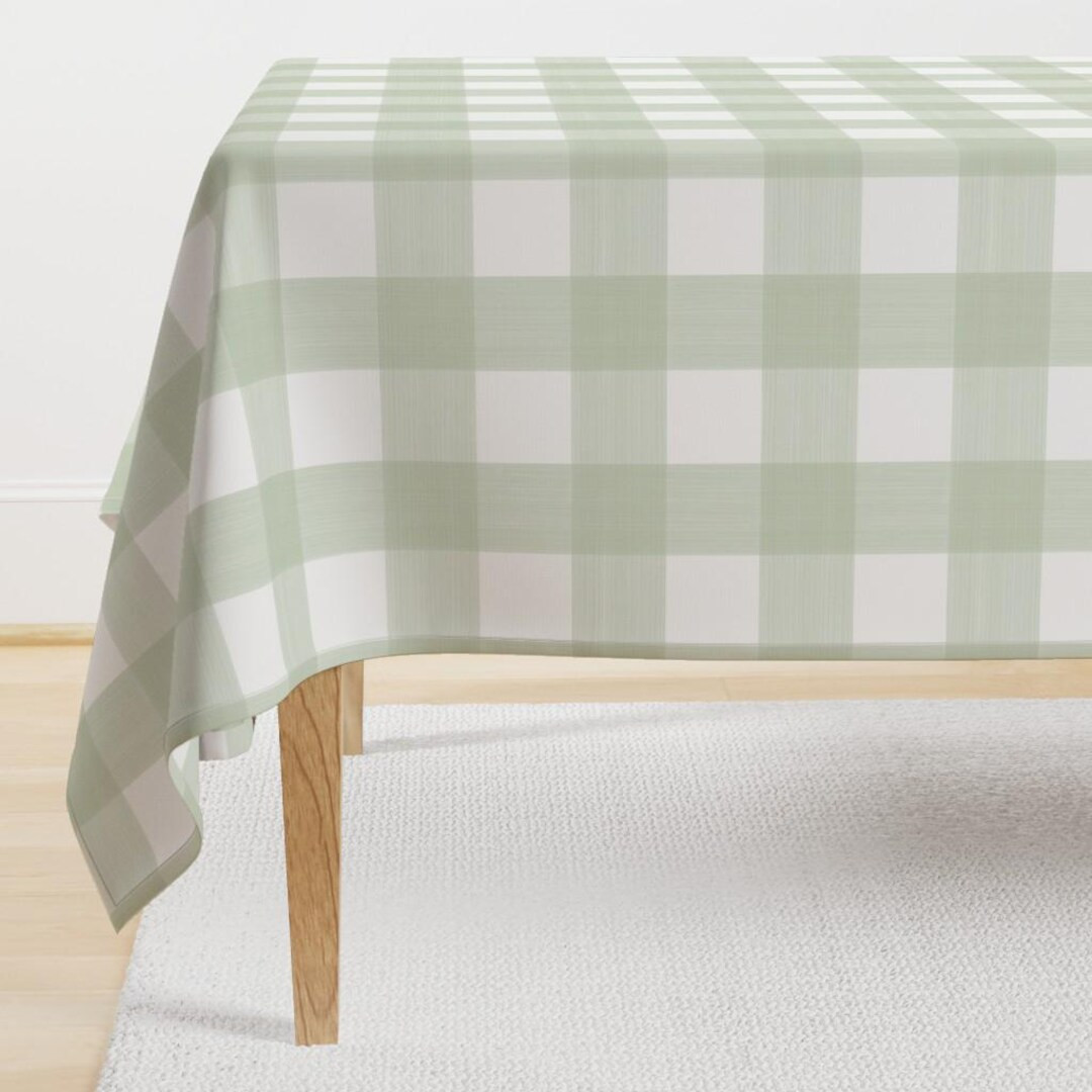 Buffalo Plaid Tablecloth - Soft Green and White Plaid by Danika_herrick - Grid Check Geometric Co... | Etsy (US)