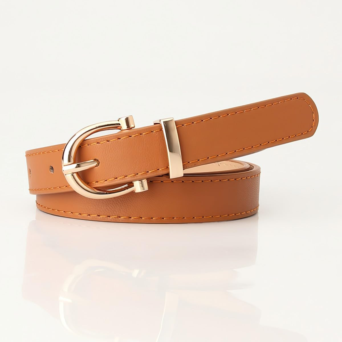 Women's Leather Belts for Jeans Dresses Fashion Gold Buckle Ladies Belt for Students | Amazon (US)