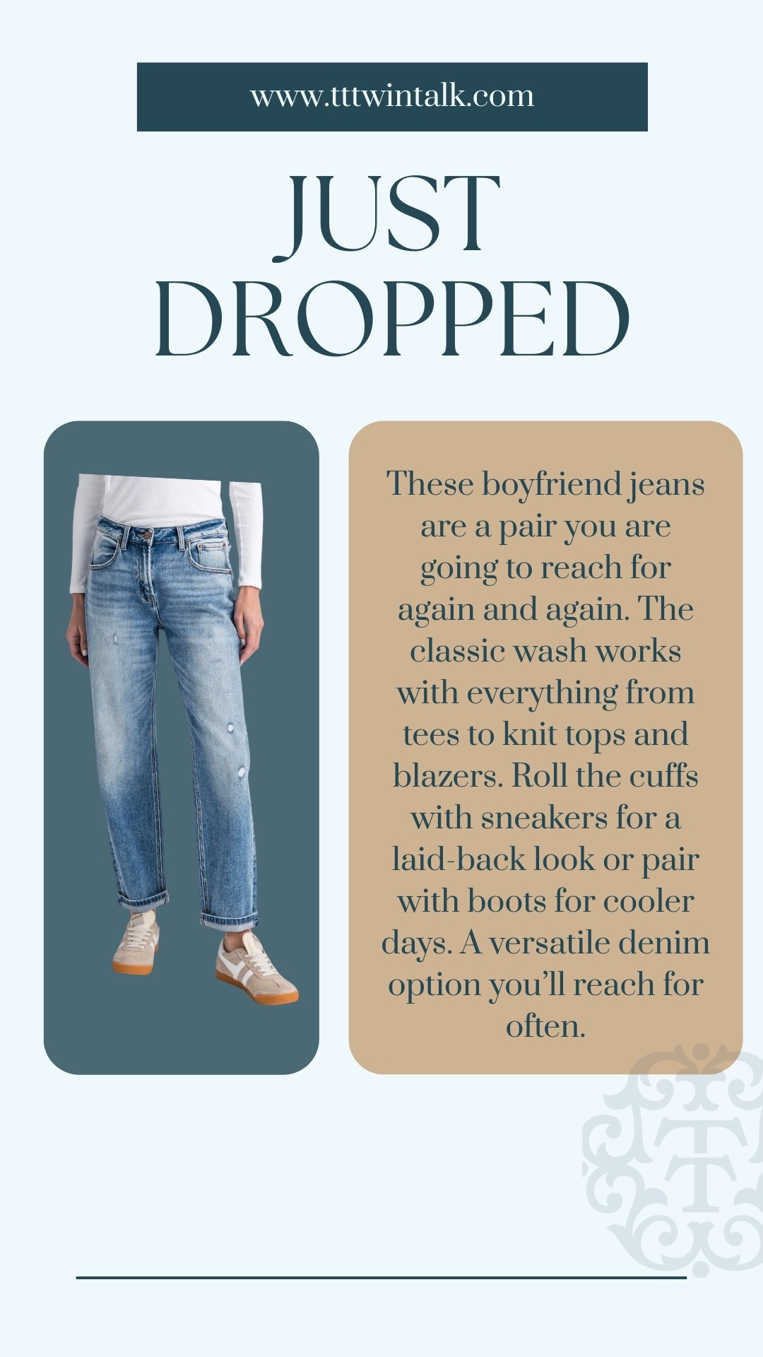These boyfriend jeans are a pair you are going to reach for  again and again. The classic wash works with everything from tees to knit tops and blazers. Roll the cuffs with sneakers for a laid-back look or pair with boots for cooler days. A versatile denim option you’ll reach for often.

#LTKSeasonal #LTKOver40 #LTKMidsize