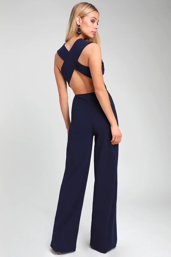 Thinking Out Loud Navy Blue Backless Jumpsuit | Lulus (US)