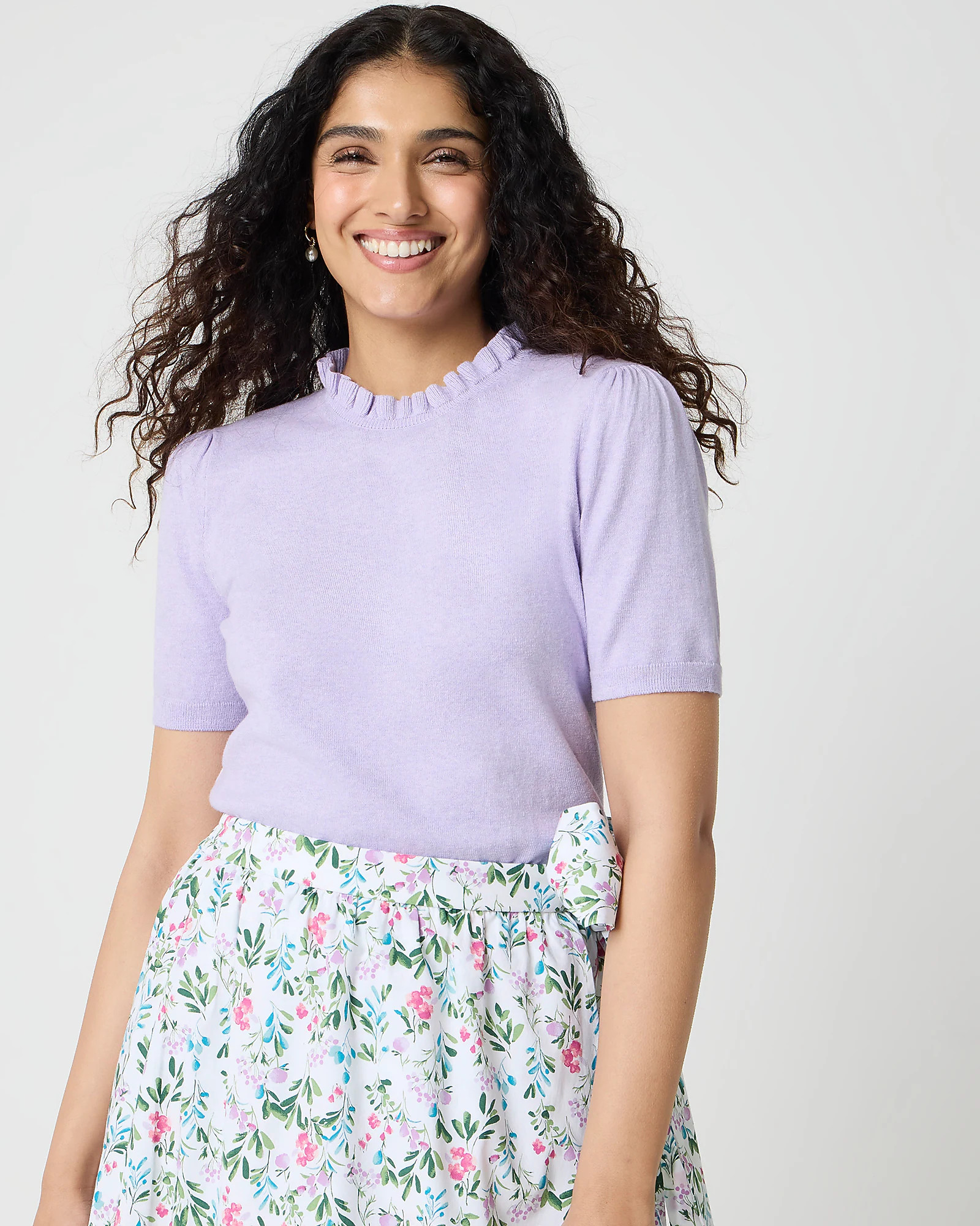 Short-sleeve cotton ruffleneck sweater | J.Crew Factory