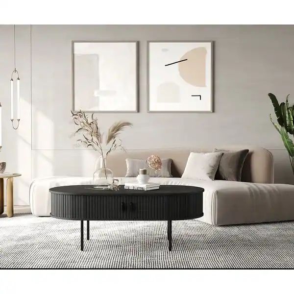 Rye Studio Nicola Mid-Century Modern Rounded Sliding Door Coffee Table 47x24 | Bed Bath & Beyond