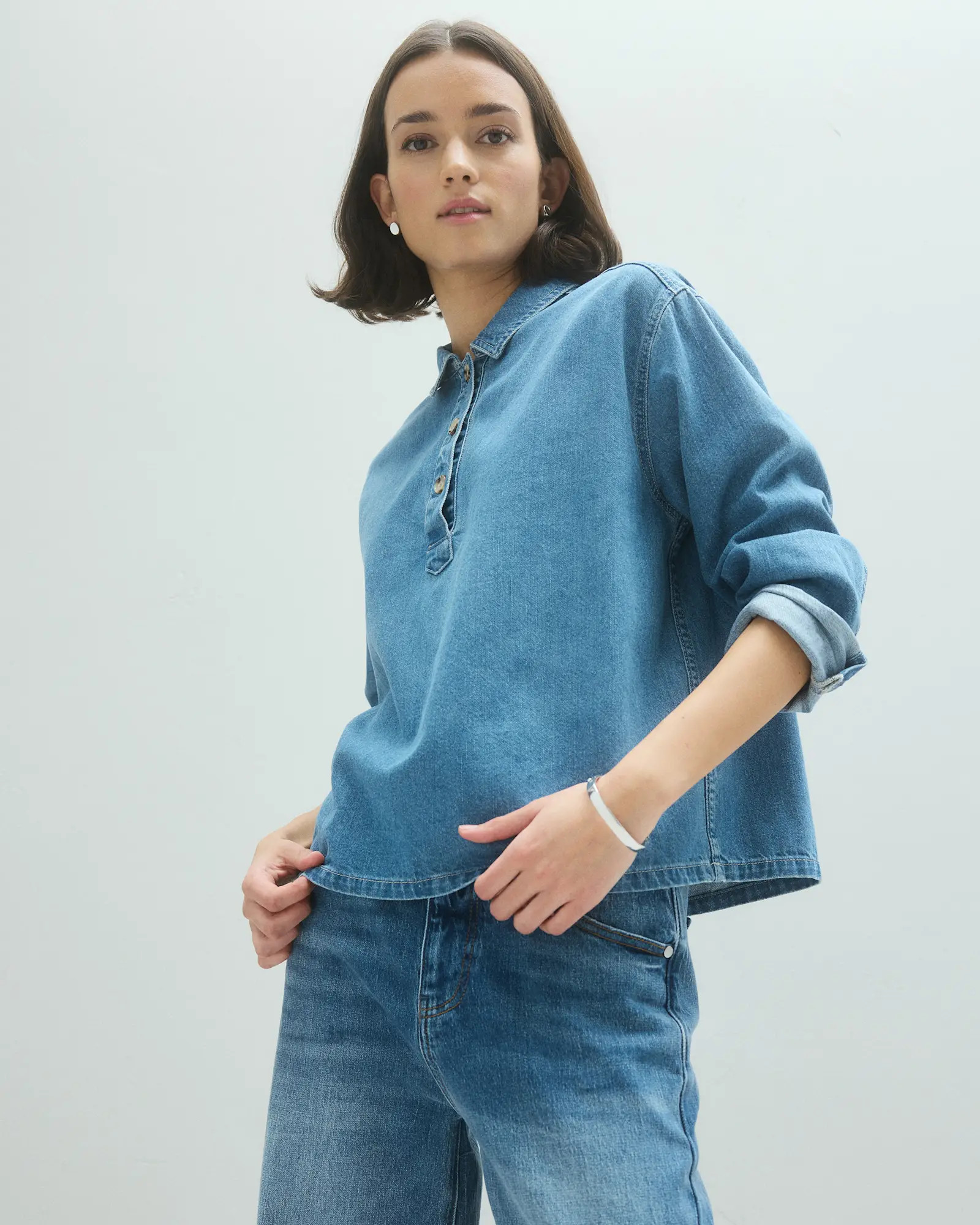 Distressed Denim Popover Shirt | Quince