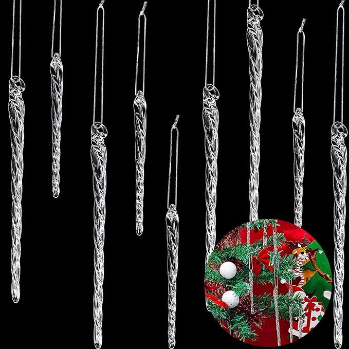 Christmas Glass Icicle Ornaments Set Christmas Ornaments Icicles for Christmas Tree 5.5 Inch and ... | Amazon (US)