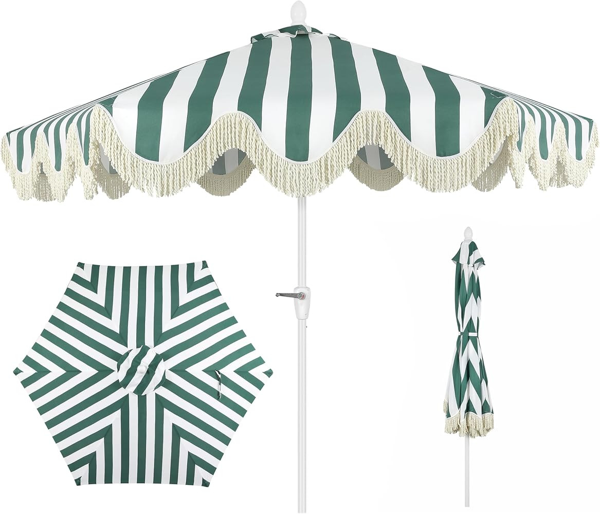 JONATHAN Y UMB1001 Collins 9 ft. Classic Cottage Tassel Market Patio Umbrella with Auto-Tilt, Cra... | Amazon (US)