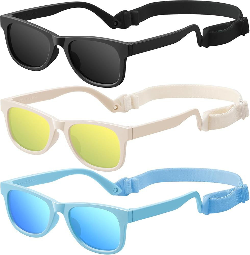 Baby Infant & Toddler Sunglasses with Strap, UV400 Protection for Boys & Girls 0-24 Months, 3 Pac... | Amazon (US)