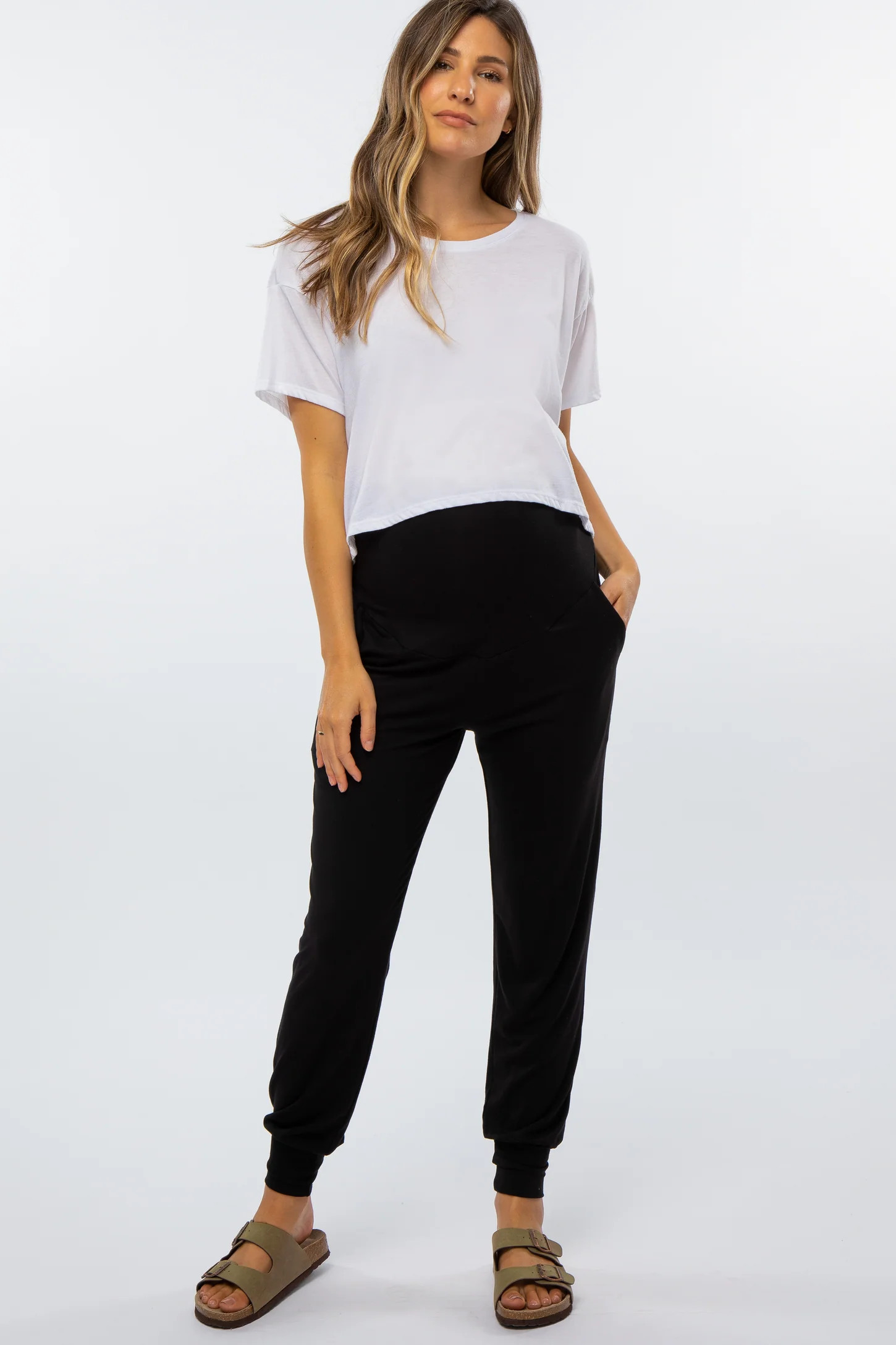 Black Maternity Band Jogger Pants | PinkBlush Maternity