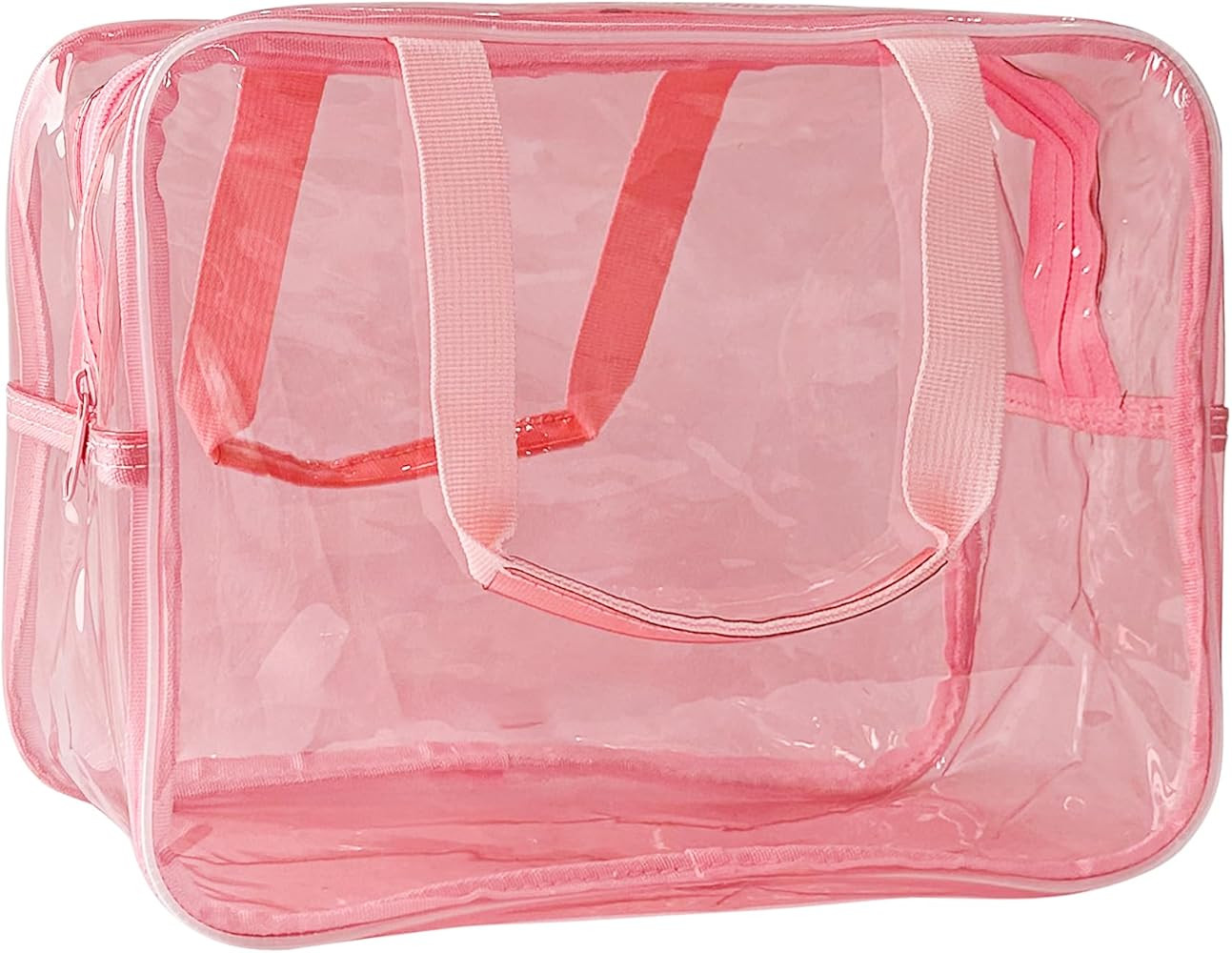 Pink PVC Clear Pure Color Transparent Large Zipper Cosmetic Pouch Travel Makeup Cosmetic Bag with... | Amazon (US)