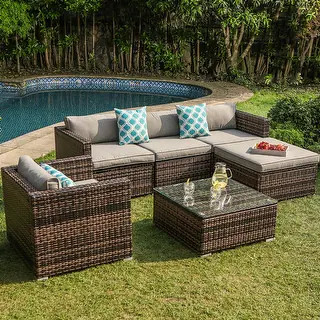 COSIEST Outdoor 6-piece Wicker Sectional Sofa with Cushions | Bed Bath & Beyond
