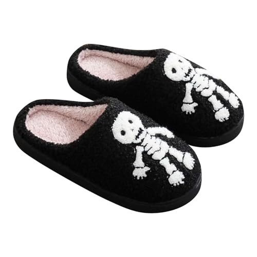 Halloween Slippers for Women, Ghostface Spooky Graphic Plush Warm House Slippers Cute Fuzzy Cozy Comfy Slip-On Shoes Pumpkin Fluffy Lightweight Indoor Bedroom Womens Slippers Black | Amazon (US)