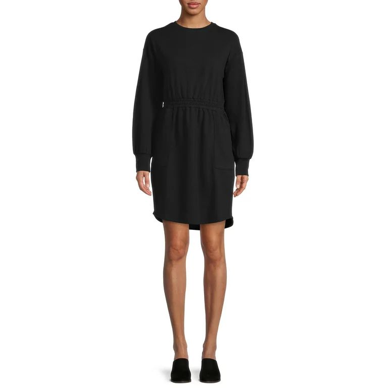 Time and Tru Women`s Cinched Waist Sweatshirt Dress - Walmart.com | Walmart (US)