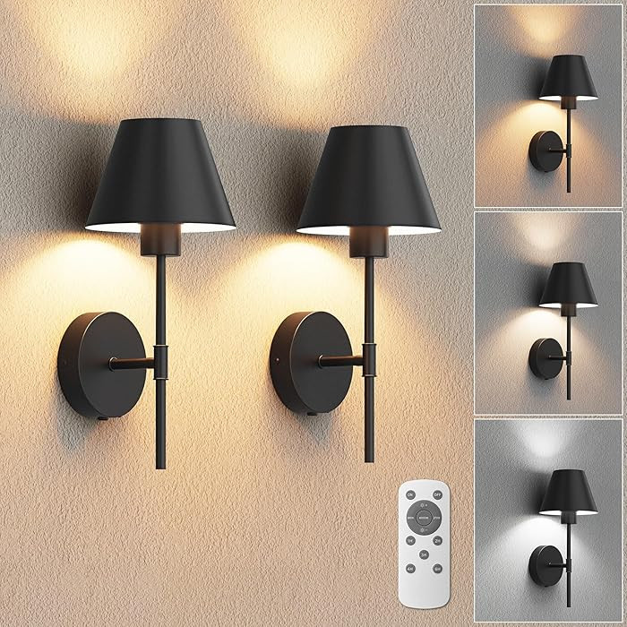 VOLISUN 17In Battery Operated Wall Sconces Set of Two,Brushed Black Wall Sconce Rechargeable with... | Amazon (US)