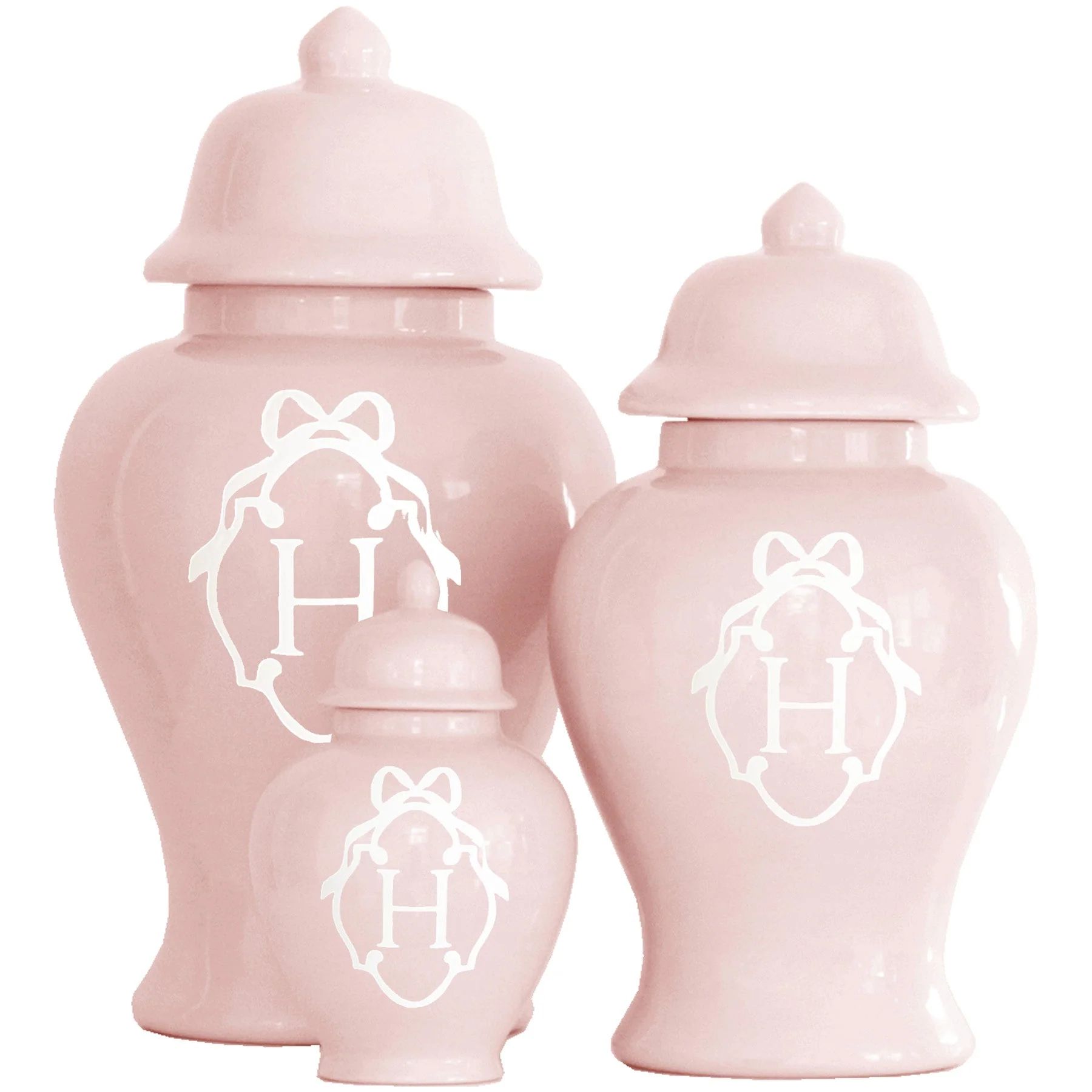 Bow Monogram Ginger Jars in Cherry Blossom Pink | Ruby Clay Company