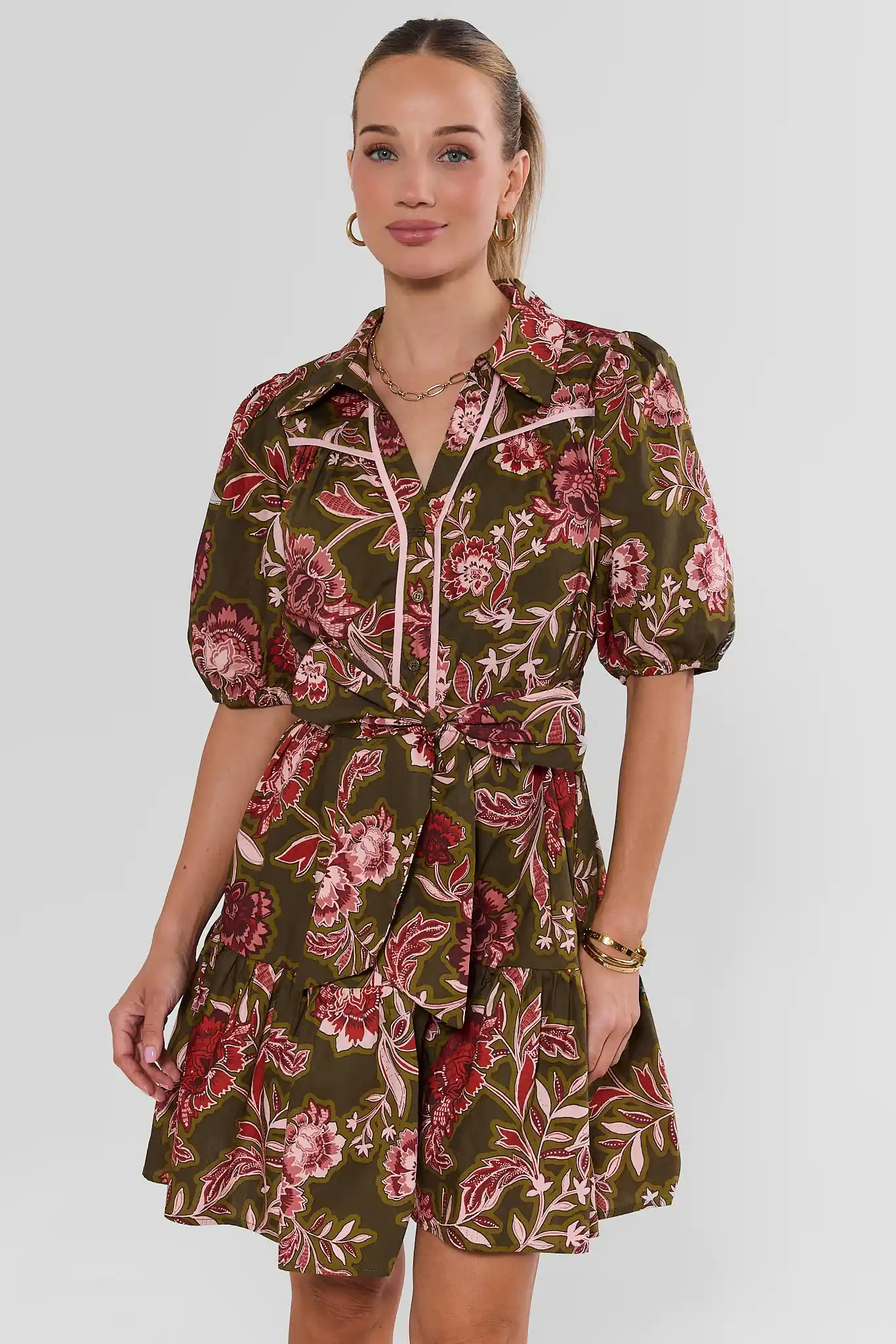 Karla Green Floral Print Short Dress | Avara