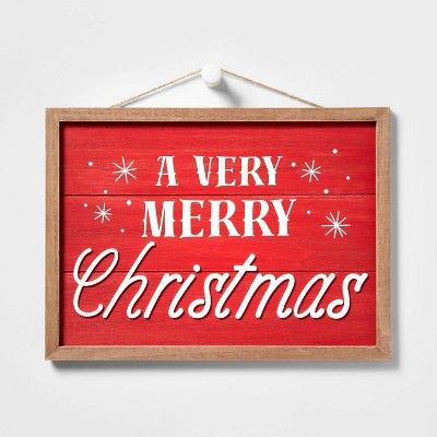 A Very Merry Christmas Hanging Sign Red/White - Wondershop&#8482; | Target