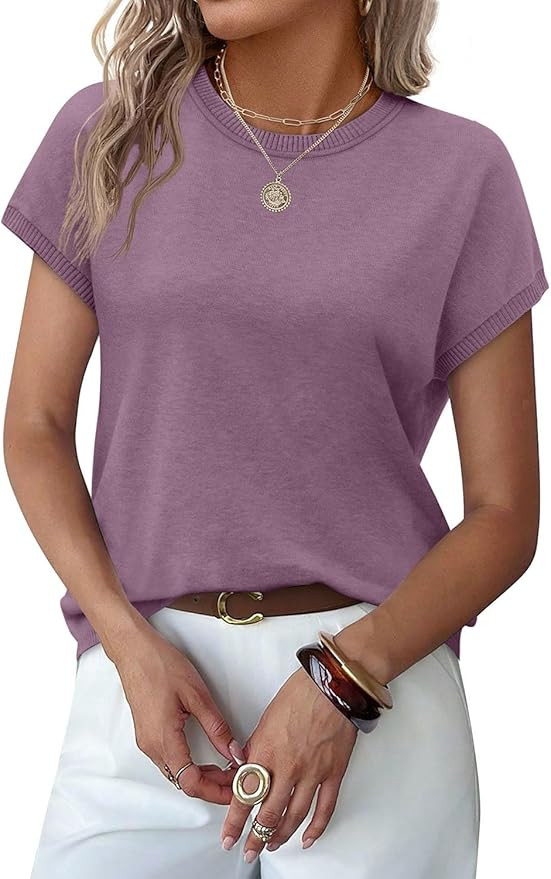 WIHOLL Short Sleeve Sweater for Women Summer Tops Crew Neck Fashion Clothing Tshirts Shirts Trave... | Amazon (US)