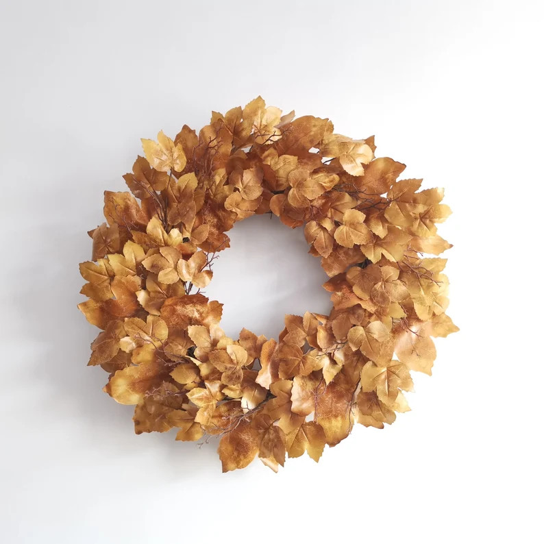 Old Maple Leaves 28 Fall Door Wreath Large Autumn Brown Aged Dried Maple Leaf Stem Farmhouse Deco... | Etsy (US)