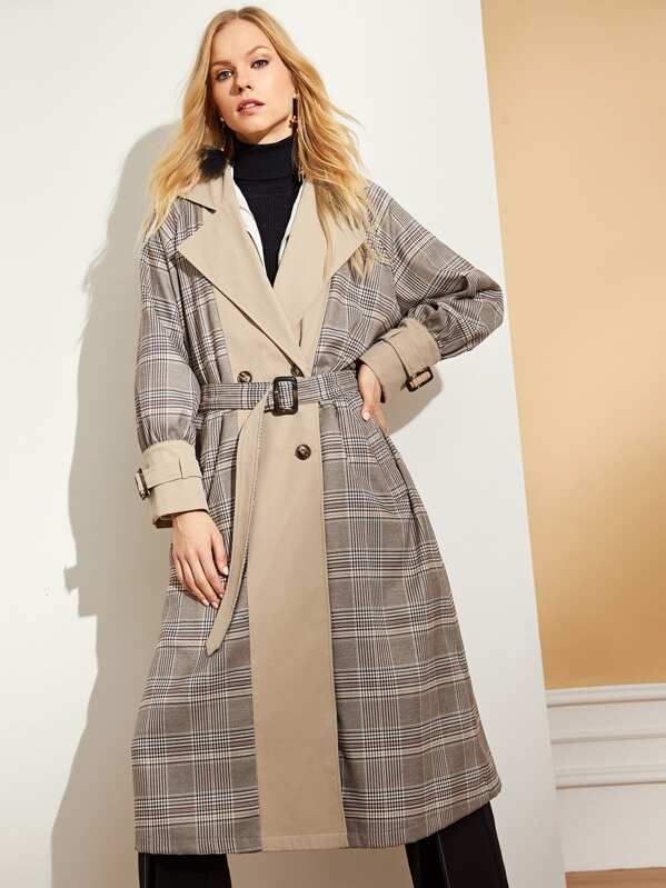 Cut and Sew Buckle Belted Trench Coat | SHEIN