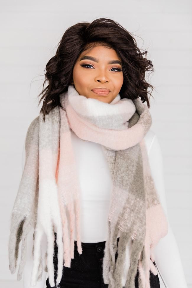 We're Sweeter Together Grey Plaid Scarf | The Pink Lily Boutique