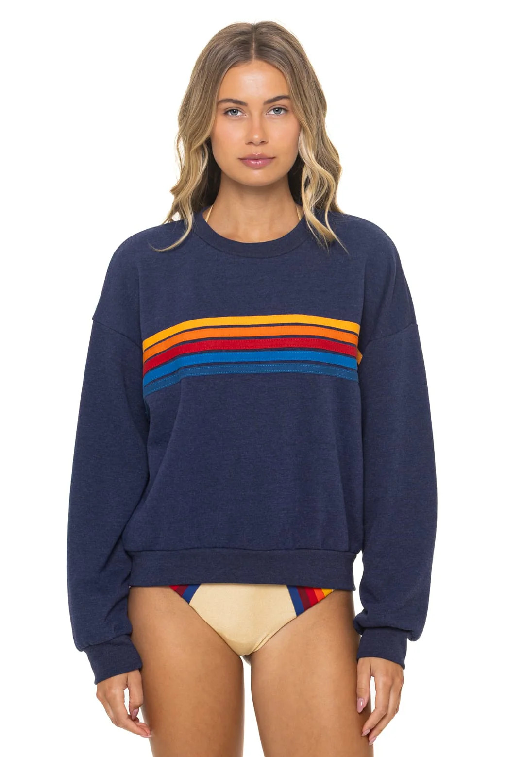 5 STRIPE RELAXED CREW SWEATSHIRT - NAVY | Aviator Nation