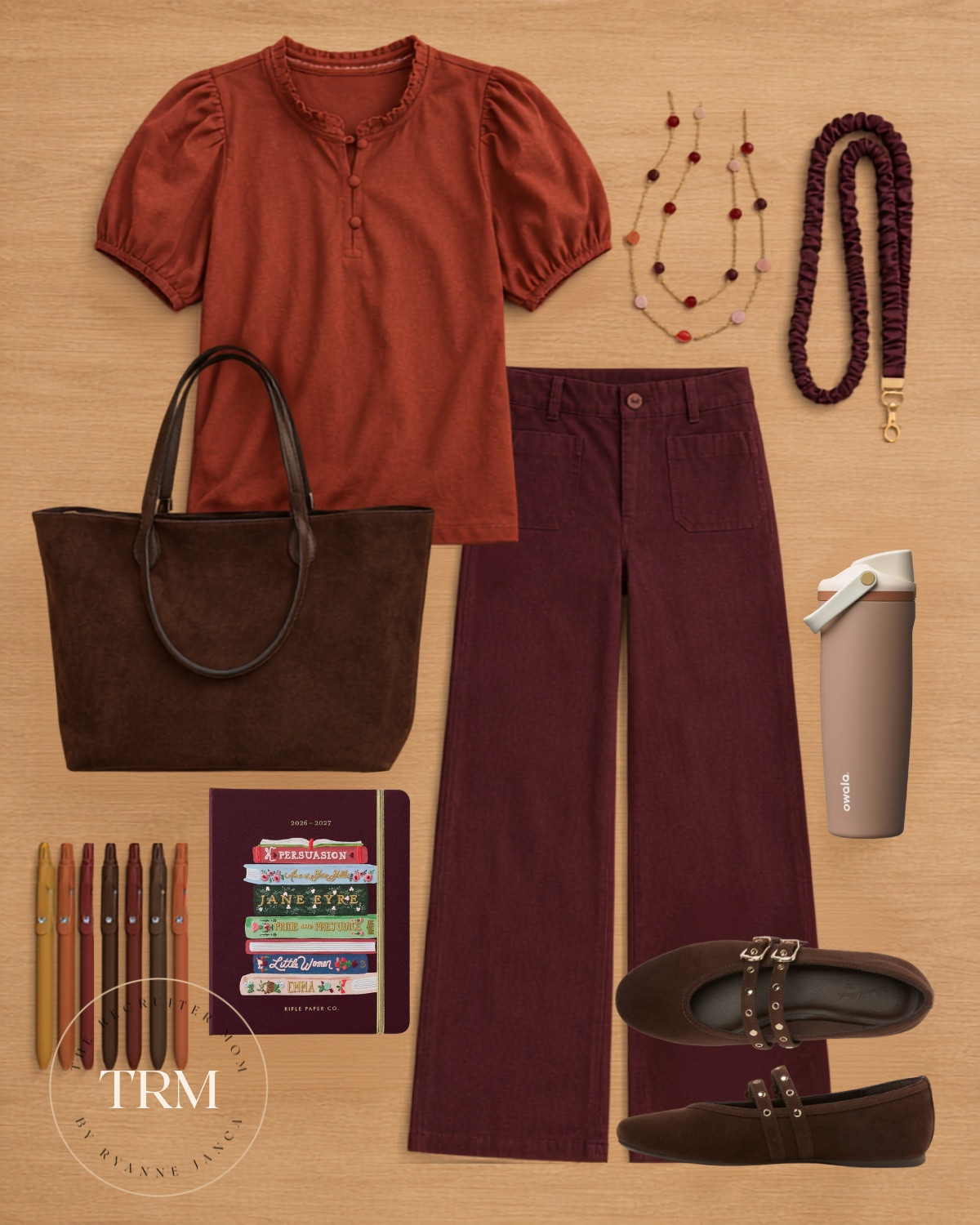 Fall is calling and I am ANSWERING 🍂 This rust puff sleeve top and burgundy wide leg pant combo is giving cozy and put together at the same time. The suede tote, Mary Jane flats, and beaded lanyard are all linked — this is the outfit I'm wearing to every school event this fall 🤎

#LTKgrwm #LTKSeasonal #LTKWorkwear